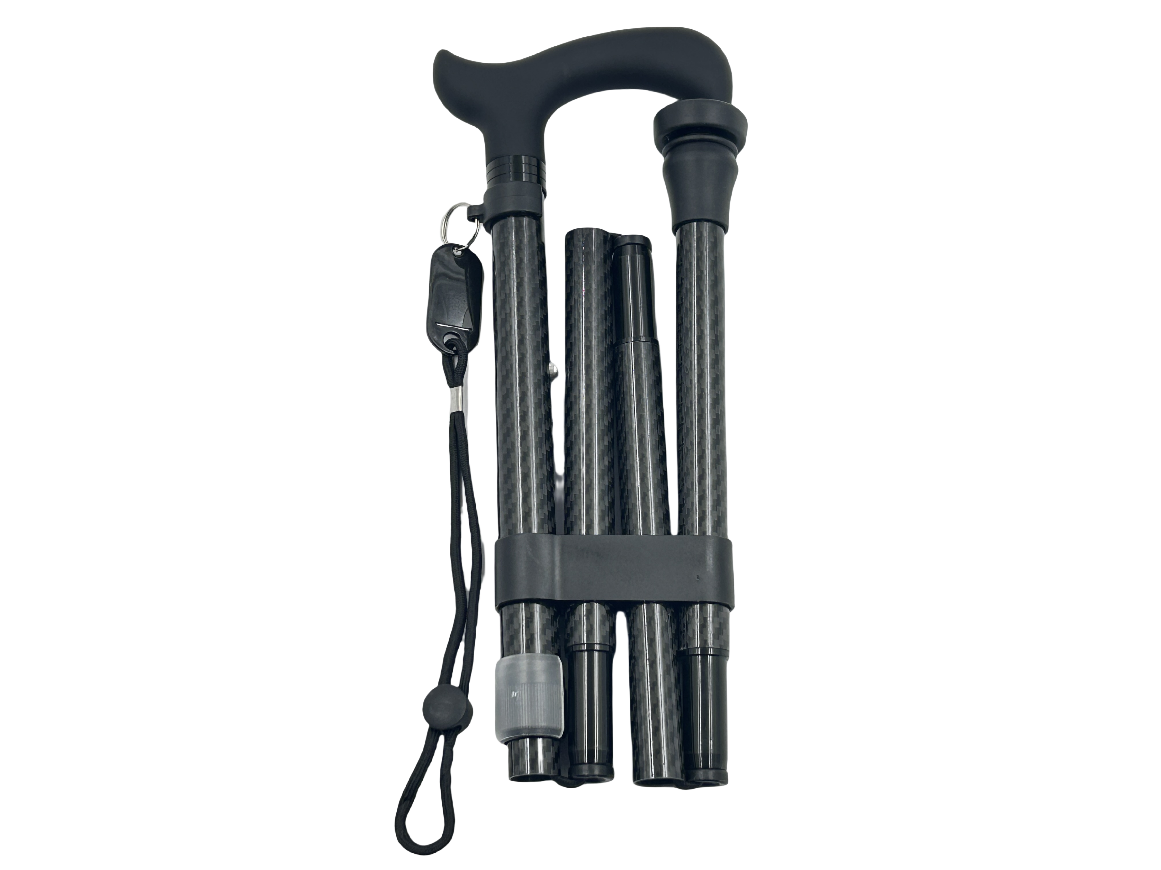 Deluxe Carbon Fibre 4-Part Folding Adjustable Walking Stick Cane for Men, Ladies and Women with Soft Grip Handle - 33.5” to 37.5”