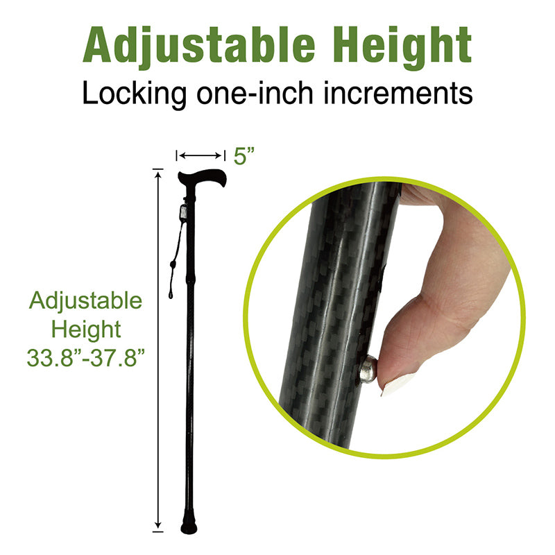 Deluxe Carbon Fibre 4-Part Folding Adjustable Walking Stick Cane for Men, Ladies and Women with Soft Grip Handle - 33.5” to 37.5”