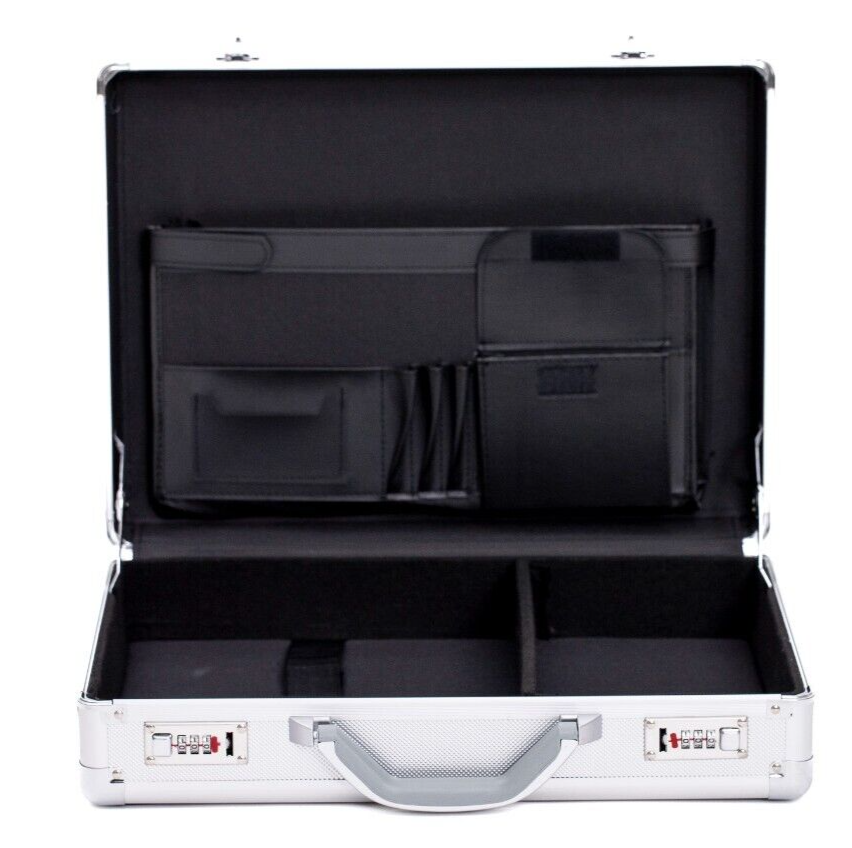 Aluminium Silver secure lock Pilot Case Briefcase Carry Travel Work Business Bag