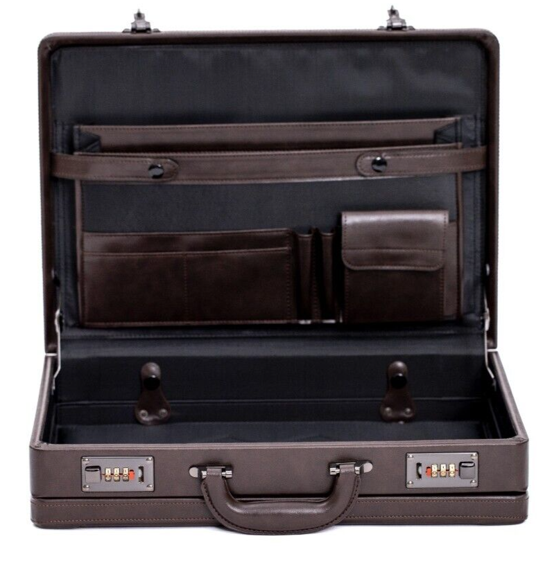 Deluxe Faux Leather Expandable Executive Attache Case Briefcase Dark Brown PR