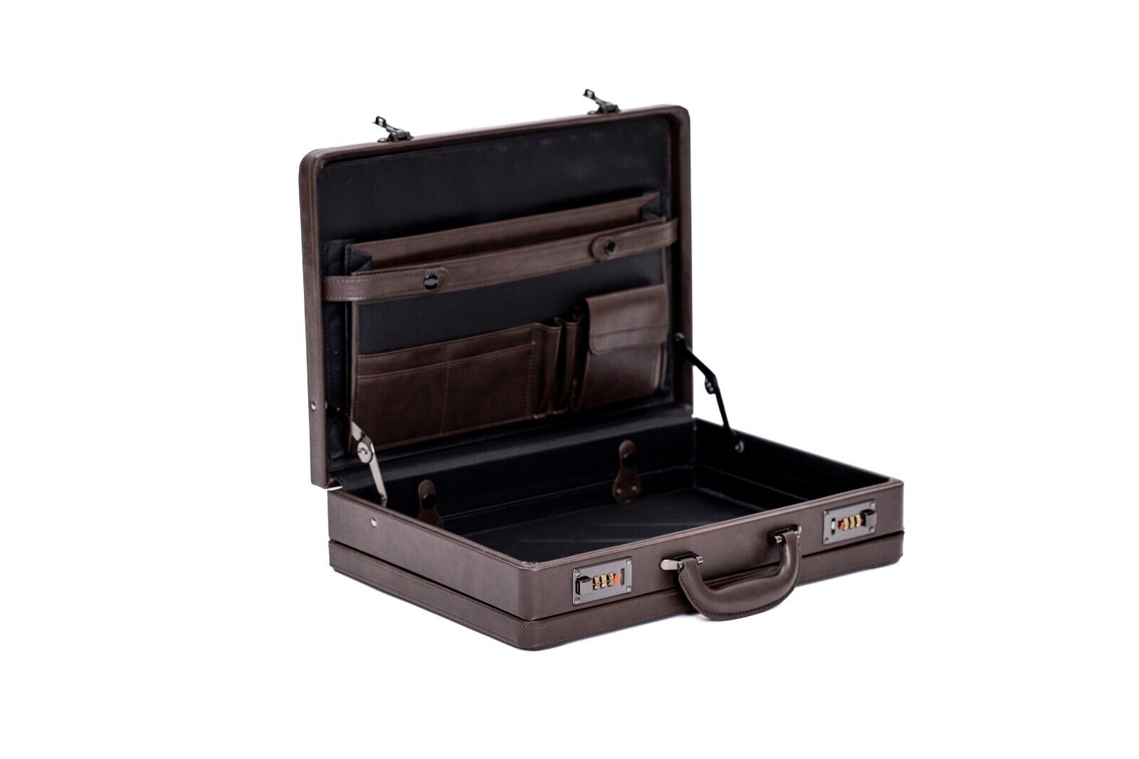 Deluxe Faux Leather Expandable Executive Attache Case Briefcase Dark Brown PR