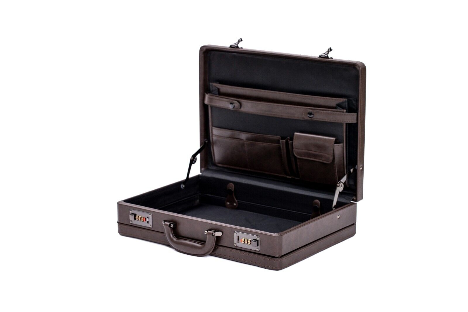 Deluxe Faux Leather Expandable Executive Attache Case Briefcase Dark Brown PR