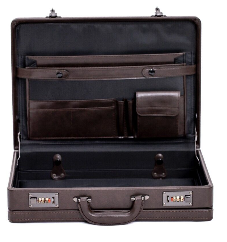Deluxe Faux Leather Expandable Executive Attache Case Briefcase Dark Brown