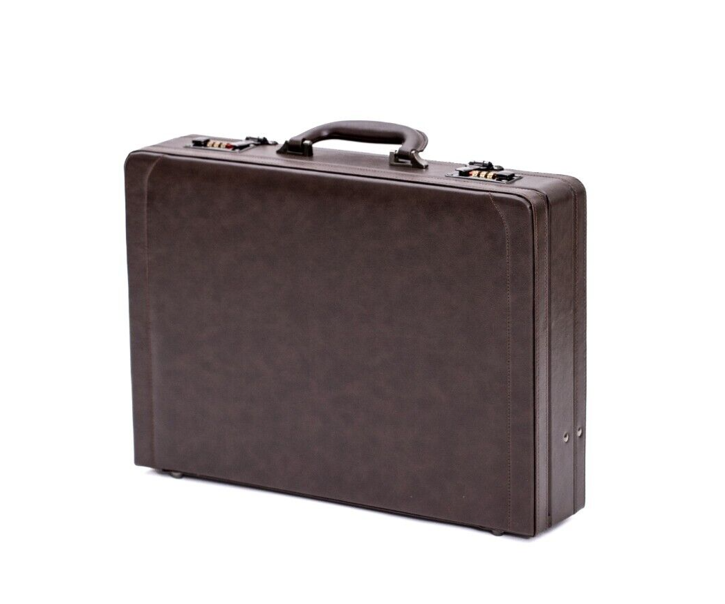 Deluxe Faux Leather Expandable Executive Attache Case Briefcase Dark Brown AR