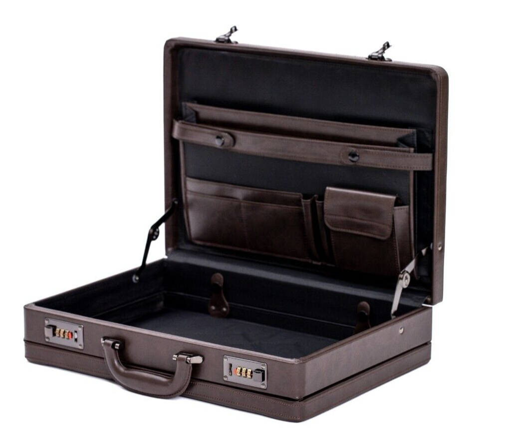 Deluxe Faux Leather Expandable Executive Attache Case Briefcase Dark Brown AR
