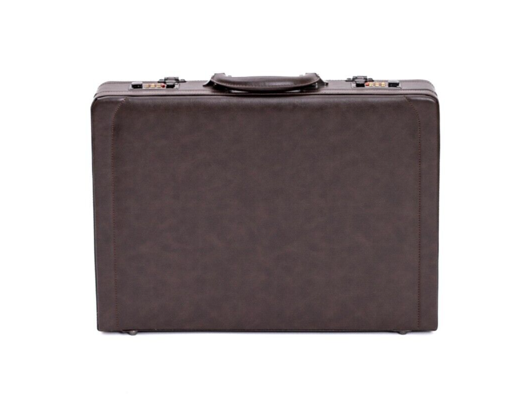 Deluxe Faux Leather Expandable Executive Attache Case Briefcase Dark Brown AR