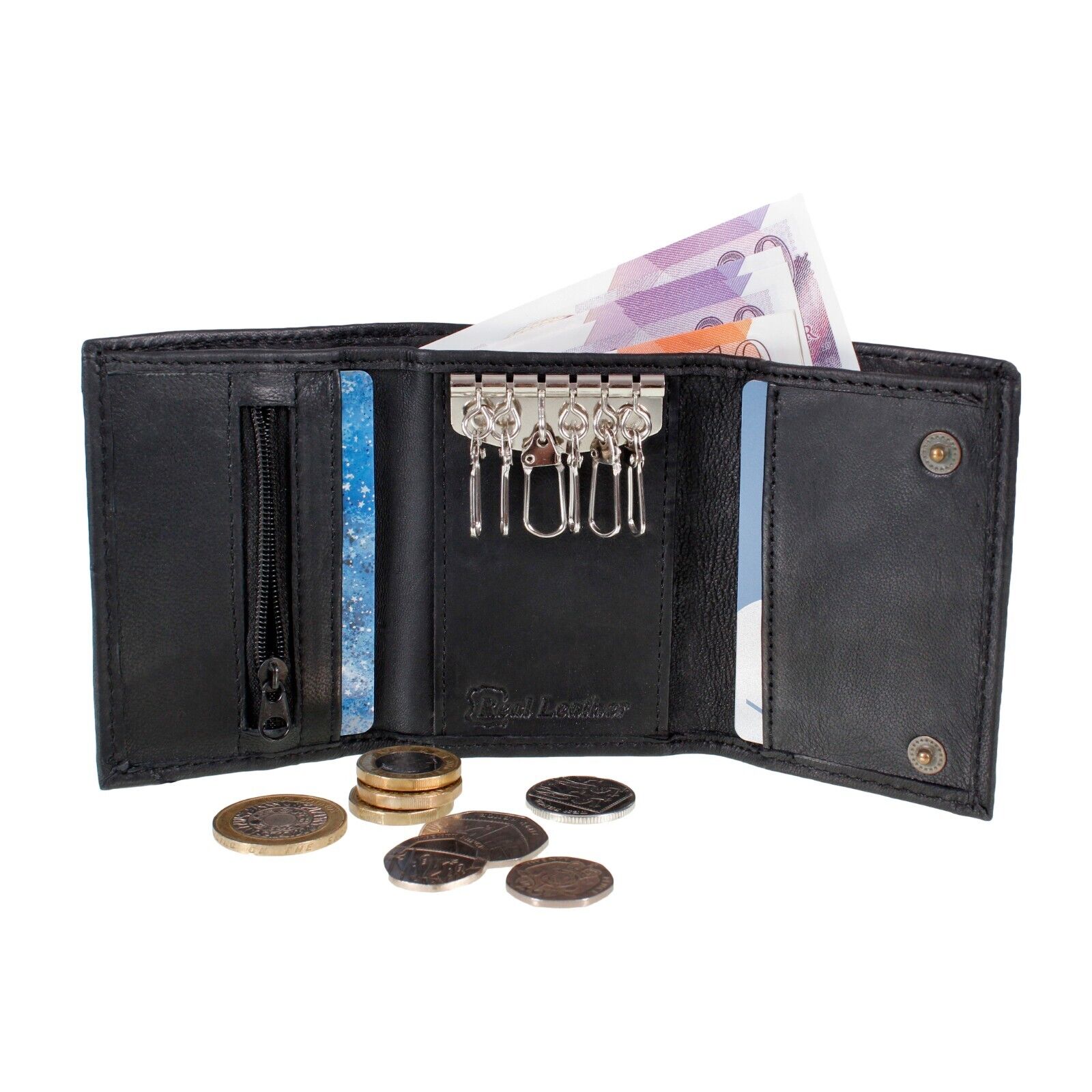 Black Leather Key Holder / Key Case Wallet Soft Nappa Leather 6 hooks