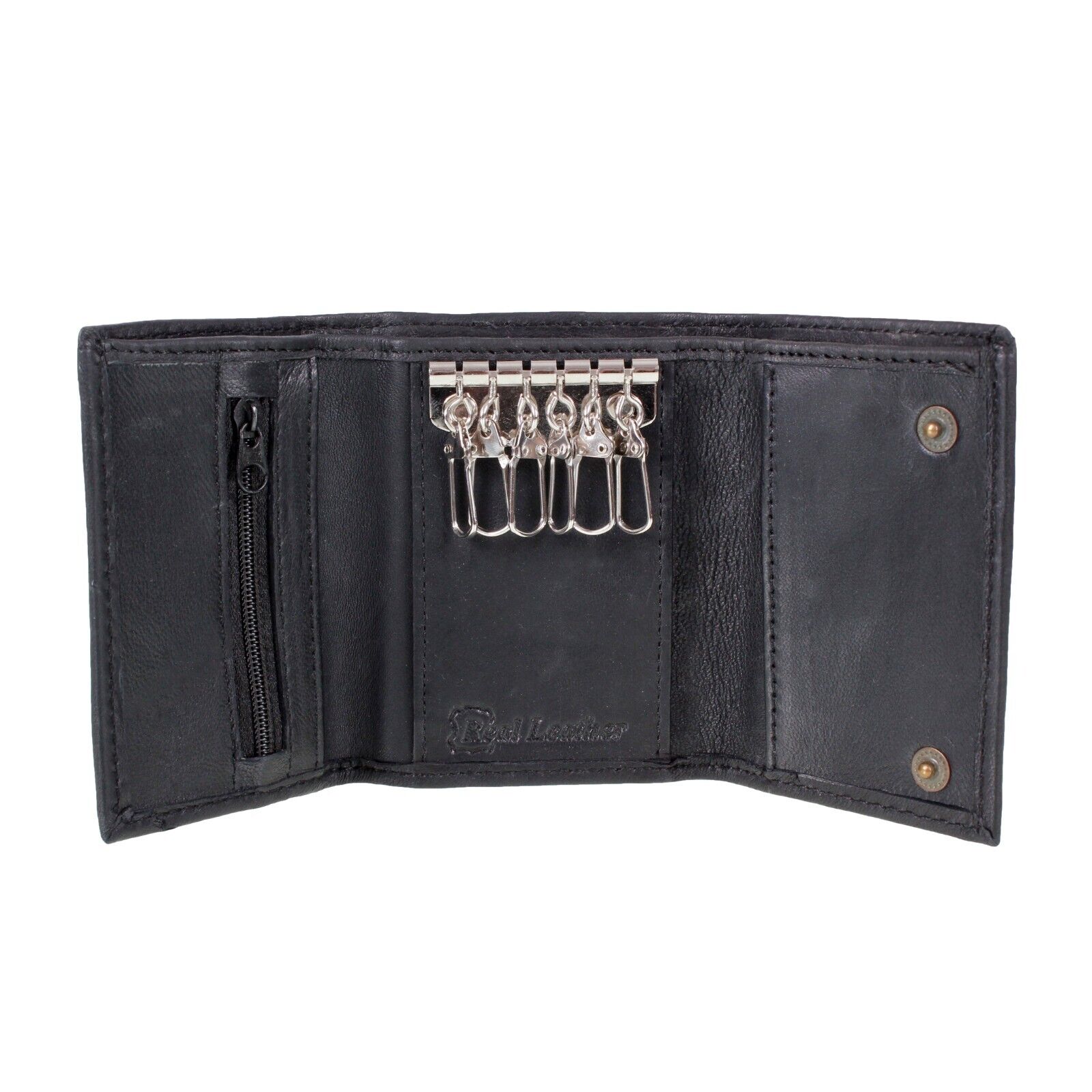 Black Leather Key Holder / Key Case Wallet Soft Nappa Leather 6 hooks