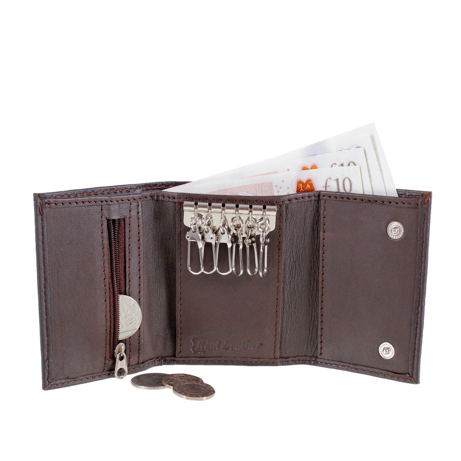 Brown Leather Key Holder / Key Case Wallet Soft Nappa Leather 6 hooks