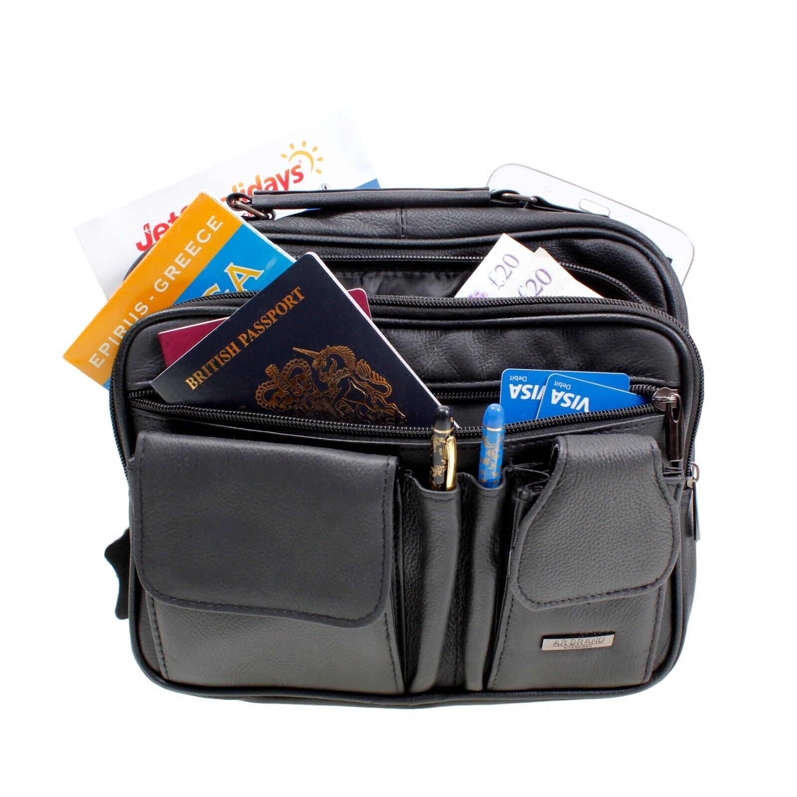 BLACK  LEATHER ORGANISER TRAVEL BAG IN COWHIDE