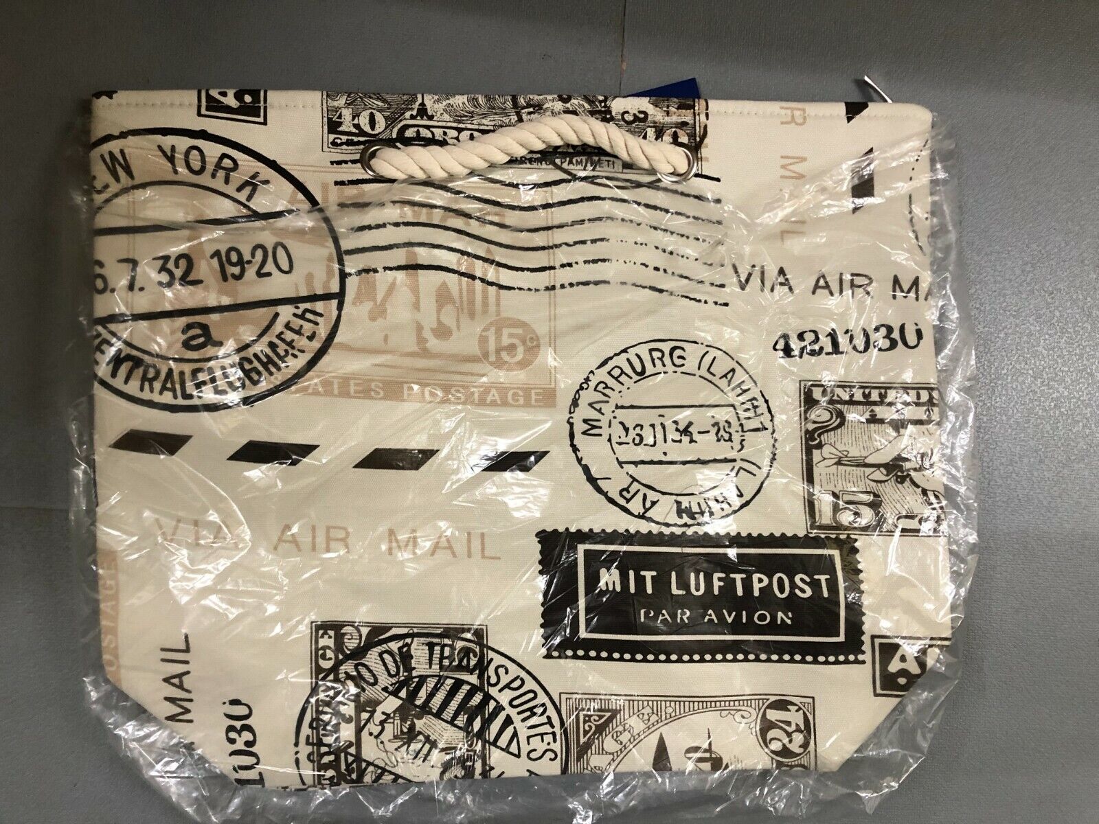 COTTON SHOPPING BAG CANVAS TOTE / ROPE HANDLES GROCERY BAG