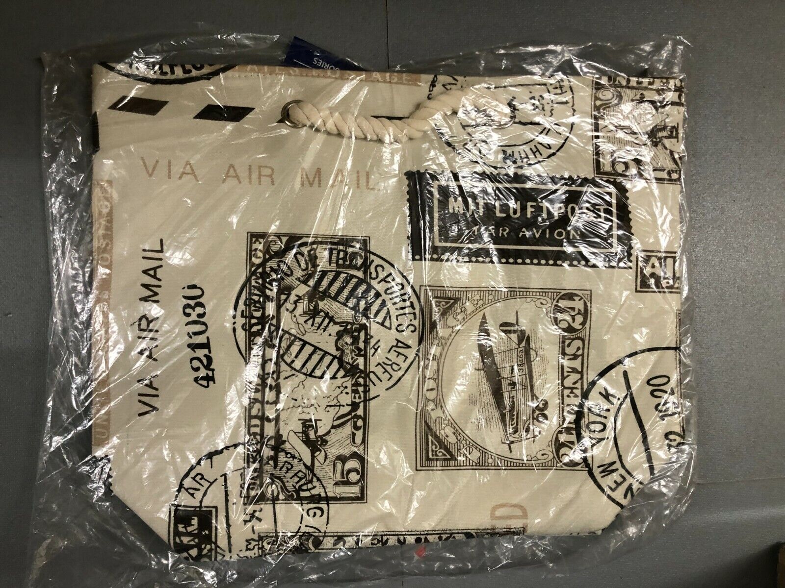 COTTON SHOPPING BAG CANVAS TOTE / ROPE HANDLES GROCERY BAG