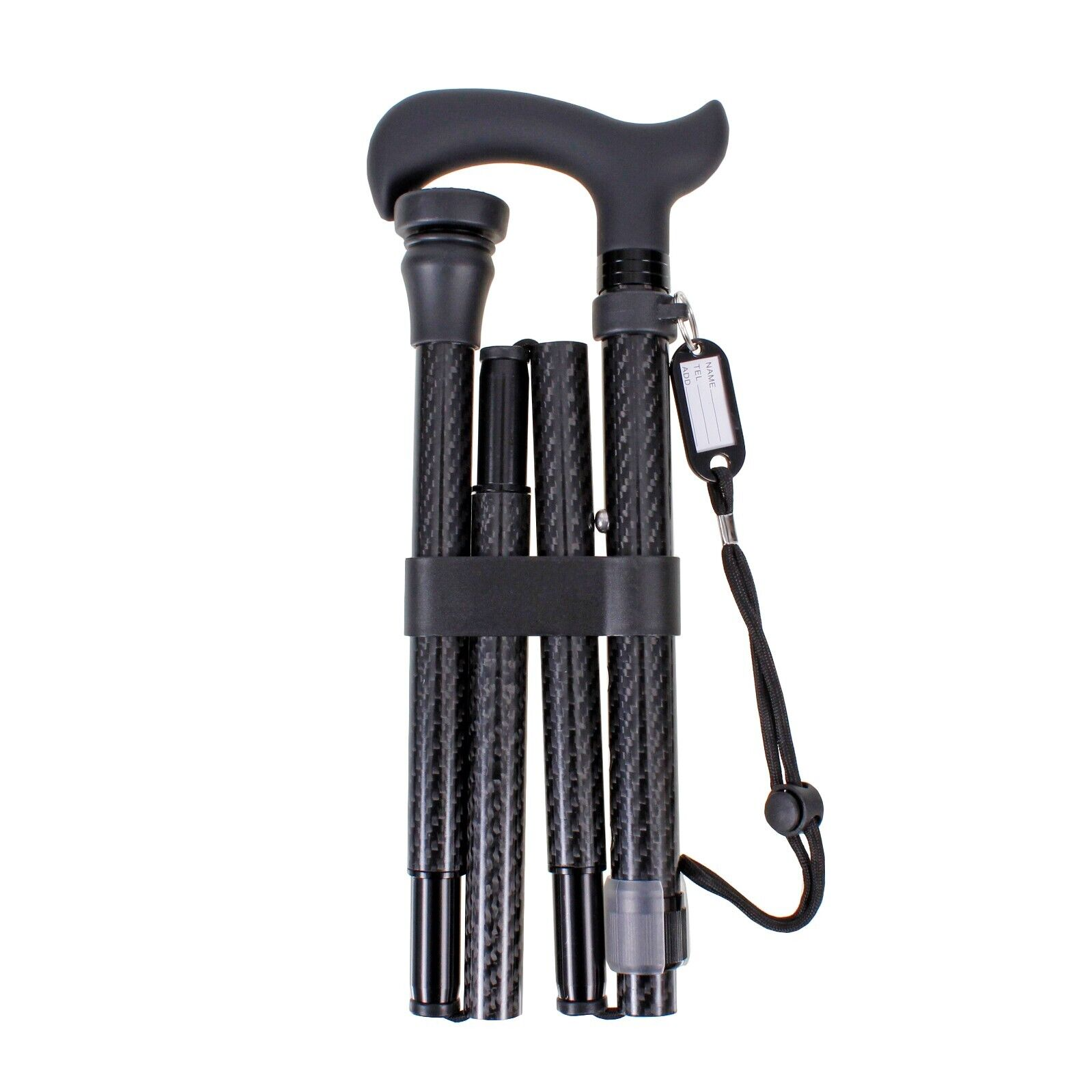 Carbon Fibre 4-Part Folding Adjustable Walking Stick Cane Mens Ladies UK