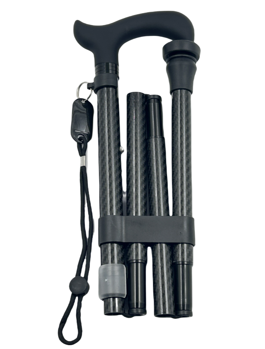 Carbon Fibre 4-Part Folding Adjustable Walking Stick Cane Mens Ladies