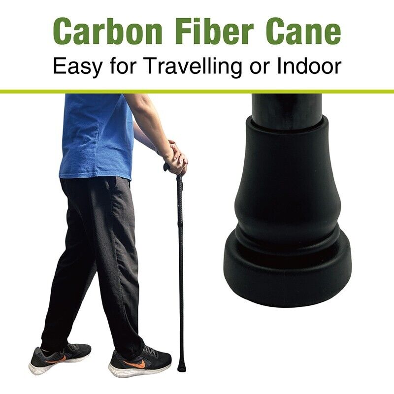 Carbon Fibre 4-Part Folding Adjustable Walking Stick Cane Mens Ladies
