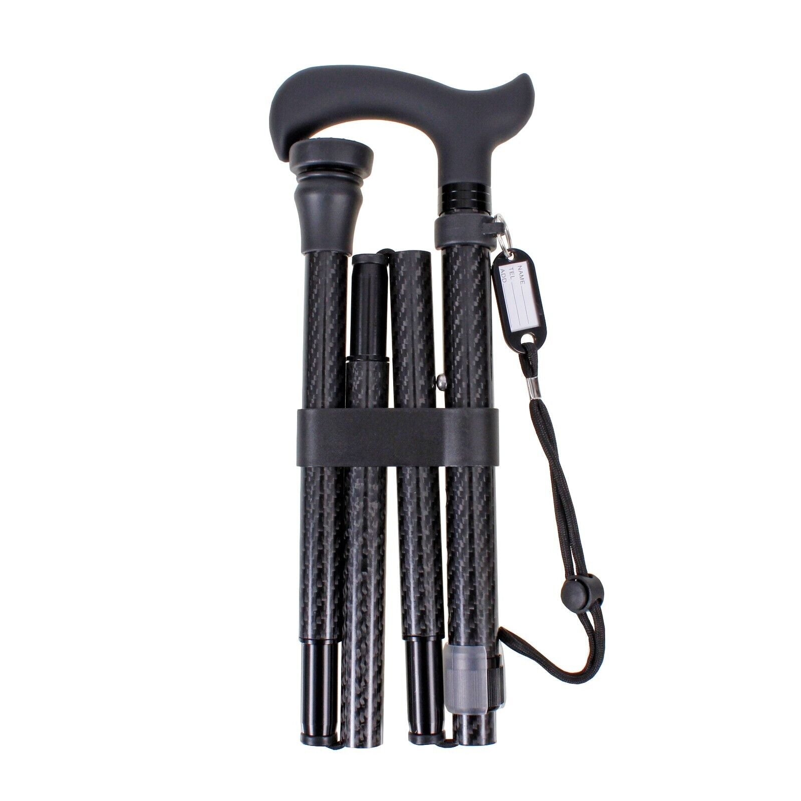 Carbon Fibre 4-Part Folding Adjustable Walking Stick Cane Mens Ladies