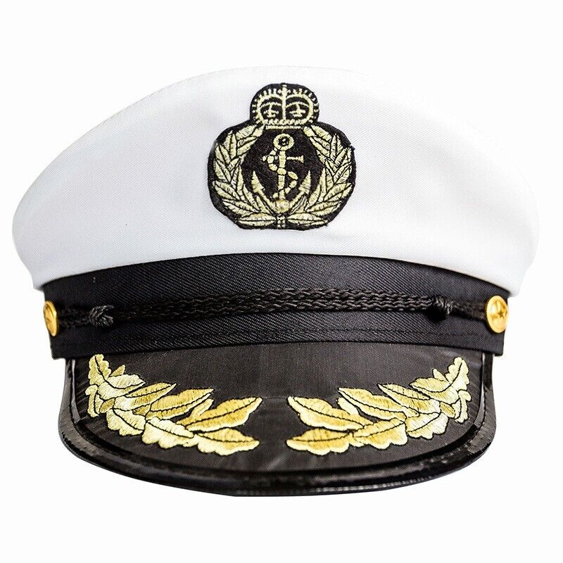 ADULT CAPTAIN HAT Yacht Boat Navy Sailor Sea Marine Fancy Dress Costume UK
