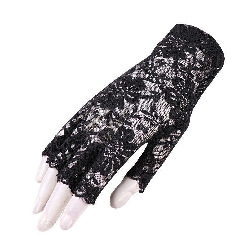 80s Style Short Lace Fingerless Gloves UK