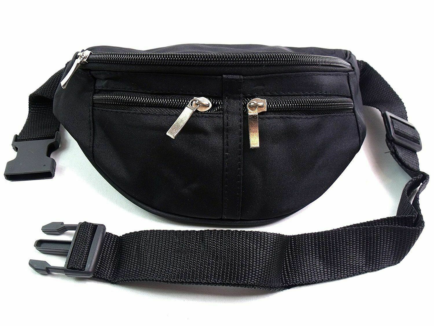 BLACK Waist BUM BAG travel GOOD quality 4 zips Mens Ladies Unisex