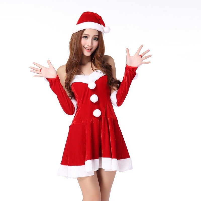 Christmas Womens Ladies Mrs Santa Costume Claus Fancy Dress Party Xmas Outfit UK