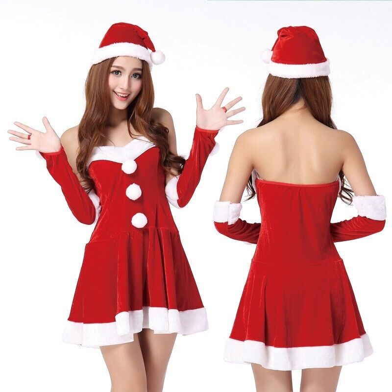 Christmas Womens Ladies Mrs Santa Costume Claus Fancy Dress Party Xmas Outfit UK