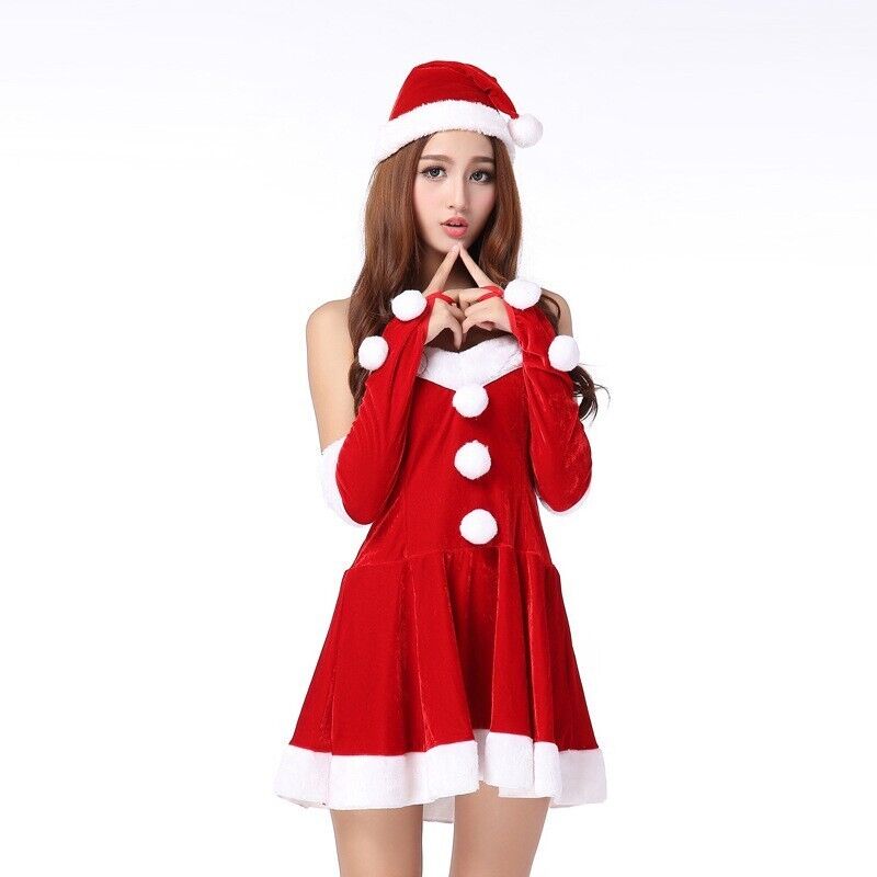 Christmas Womens Ladies Mrs Santa Costume Claus Fancy Dress Party Xmas Outfit UK