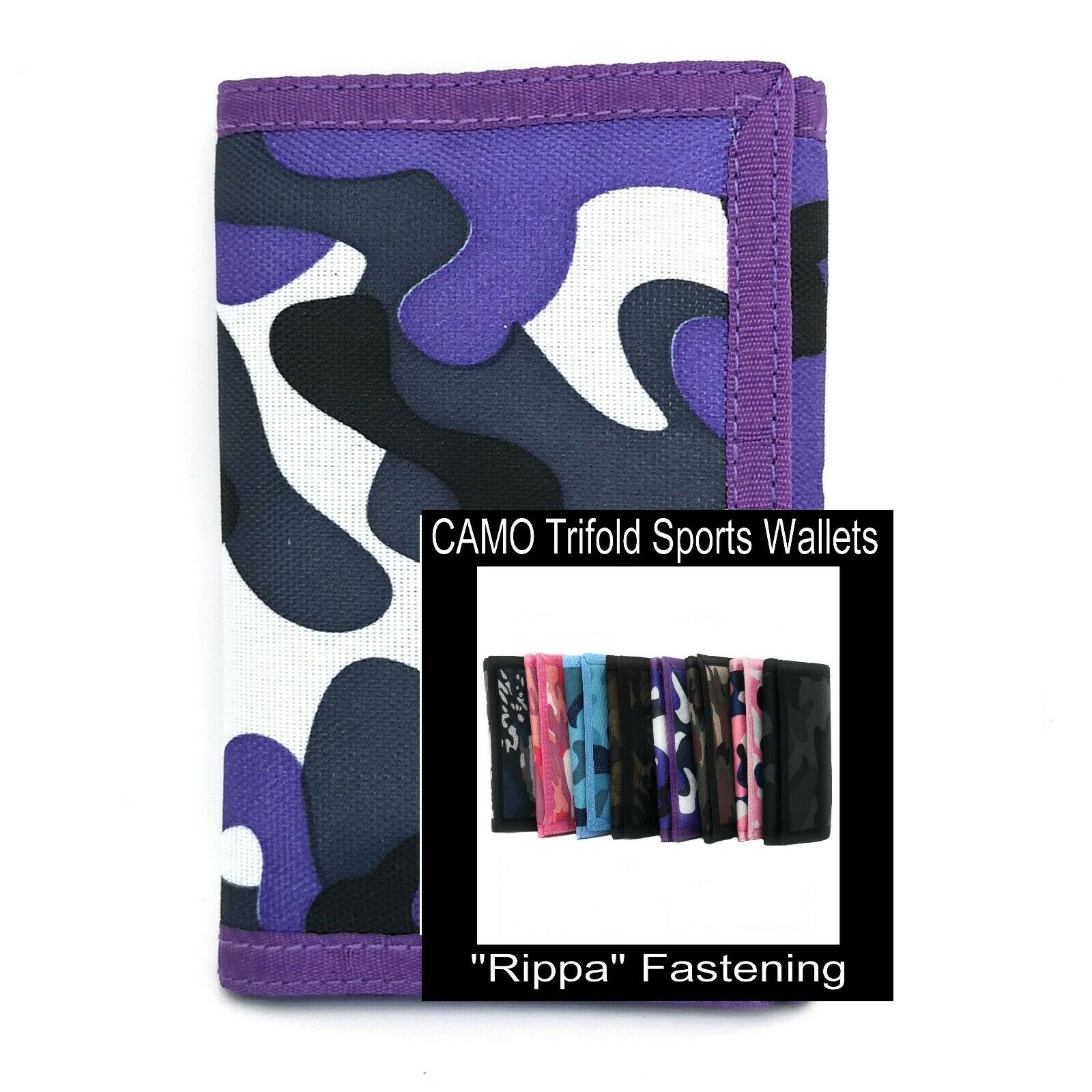 Camouflage Boys Girls Adult Unisex Trifold Sports Wallet Durable Nylon.