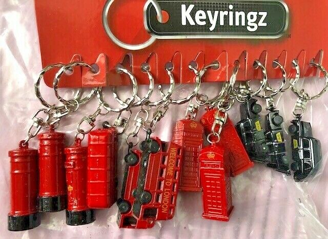 Die Cast Metal London City Keyrings, London Taxi, London Bus,Postbox Set of 4
