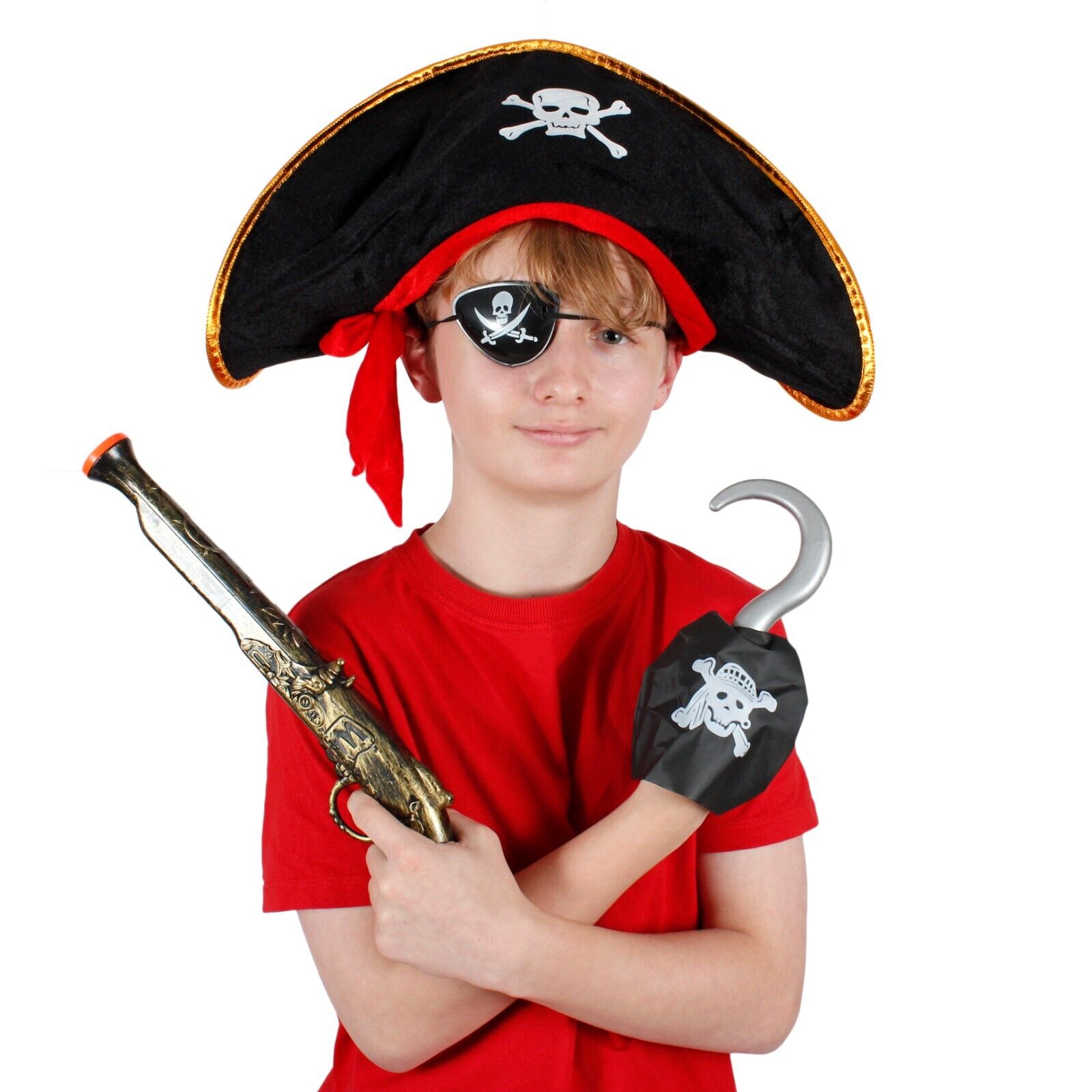 Childrens Kids Pirate Fancy Dress Up Set Hook Pistol Gun Eye Patch Hat Compass