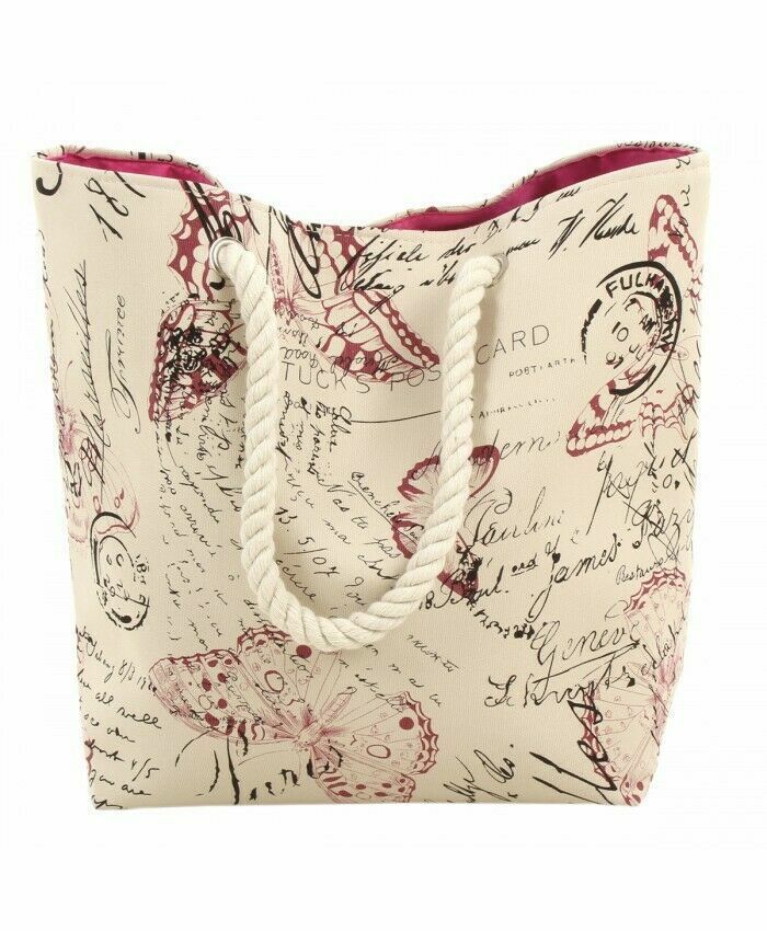 BEACH BAG CANVAS SHOPPING BAG TOTE / ROPE HANDLES