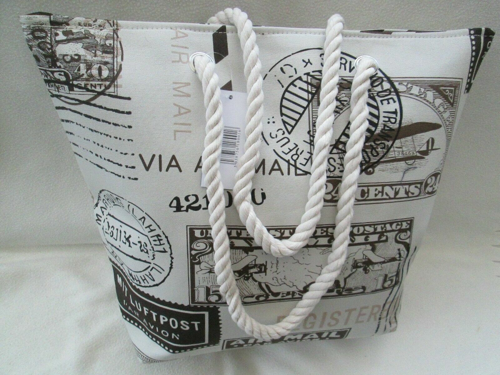 BEACH BAG CANVAS SHOPPING BAG TOTE / ROPE HANDLES