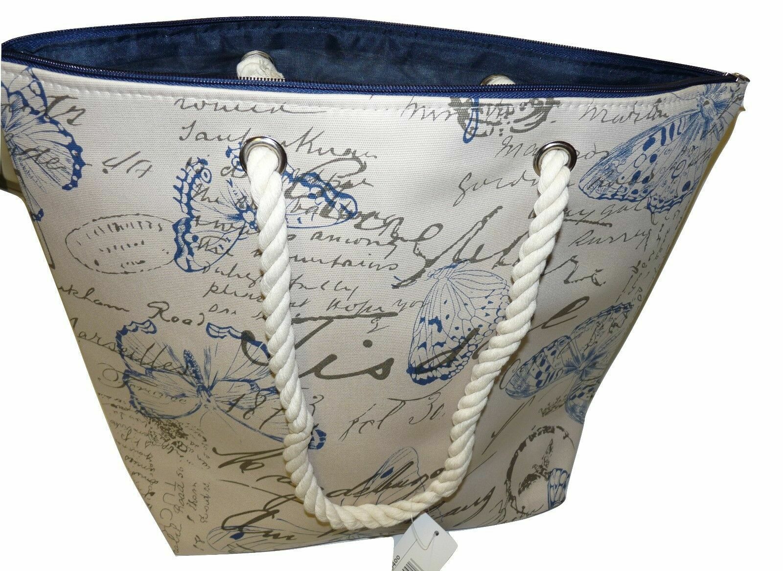 BEACH BAG CANVAS SHOPPING BAG TOTE / ROPE HANDLES