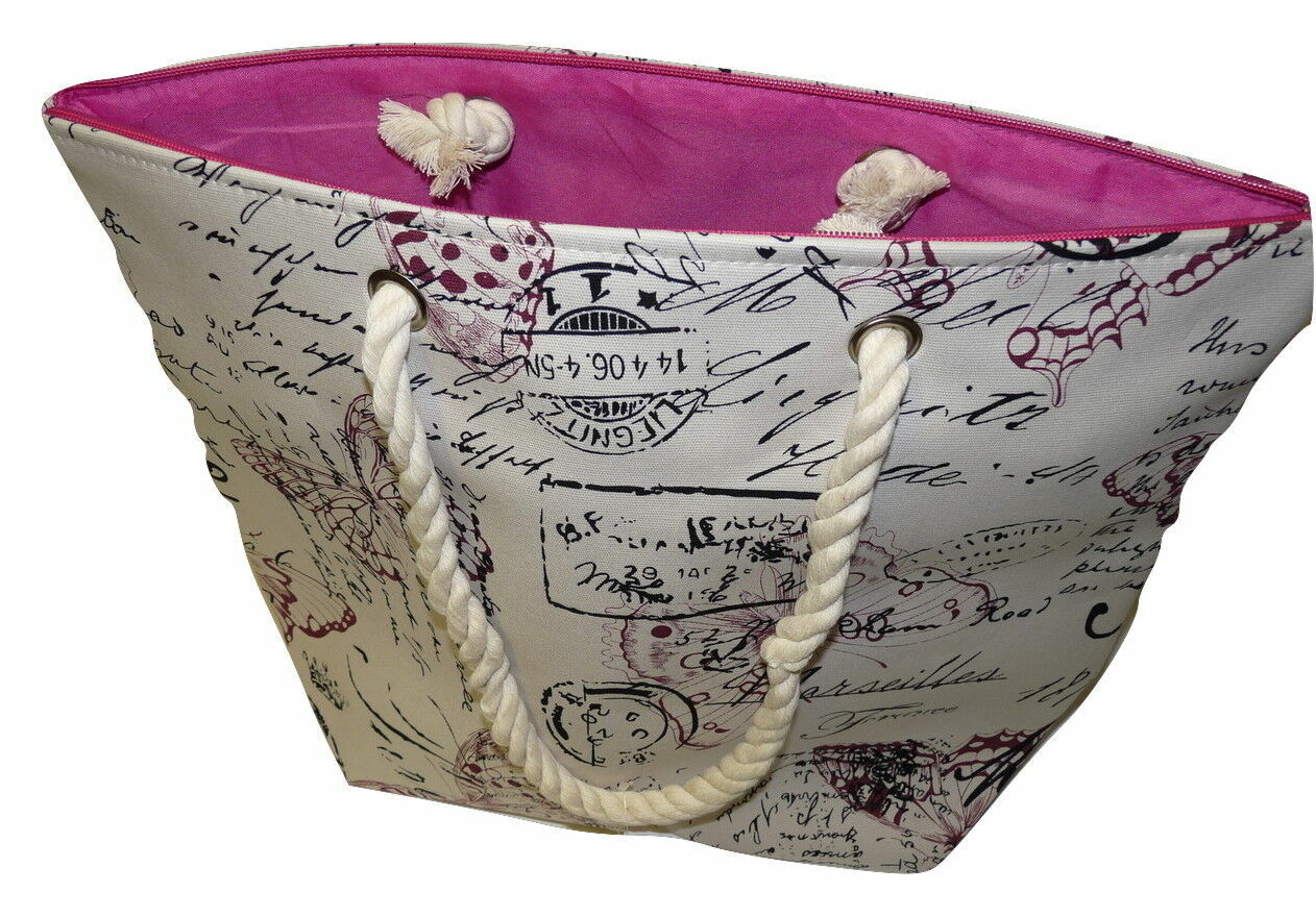 BEACH BAG CANVAS SHOPPING BAG TOTE / ROPE HANDLES