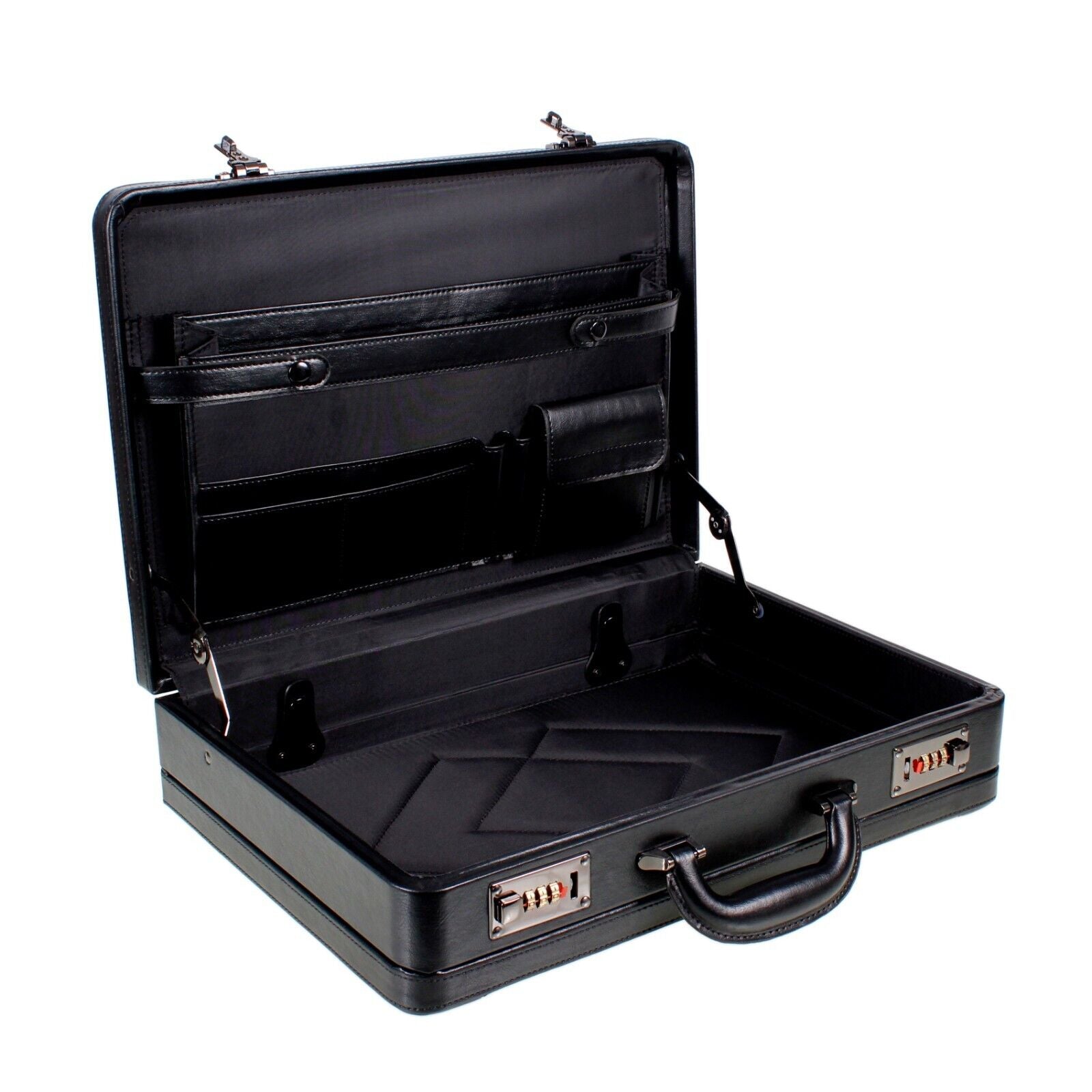 Deluxe Faux Leather Expandable Executive Attache Case Briefcase Black AR Premium