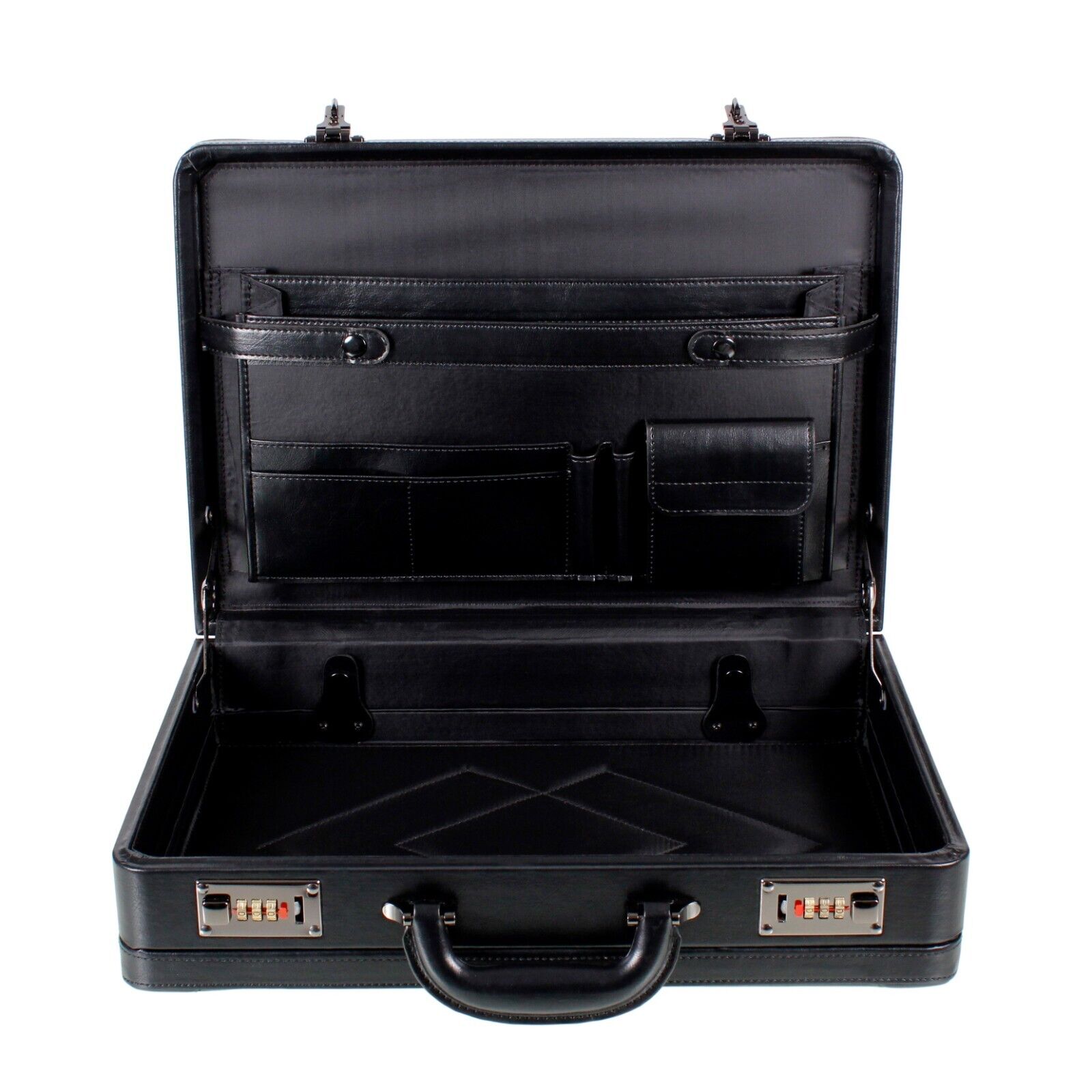 Deluxe Faux Leather Expandable Executive Attache Case Briefcase Black AR