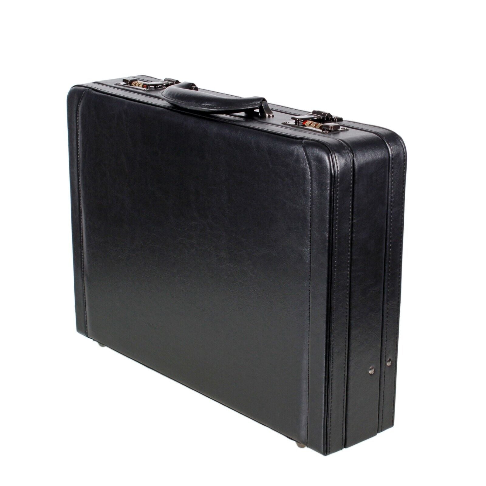 Deluxe Faux Leather Expandable Executive Attache Case Briefcase Black AR