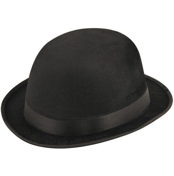 Black Bowler Hat Velour Stag Night Charlie Chaplin Fancy Dress - PACK OF ONE 1