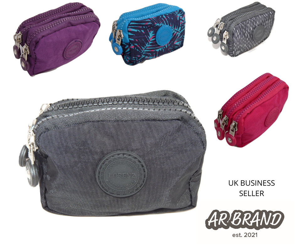 Design Ladies Women Girls Kids Small Zip Round Coin Purse with 3 Zip Closer