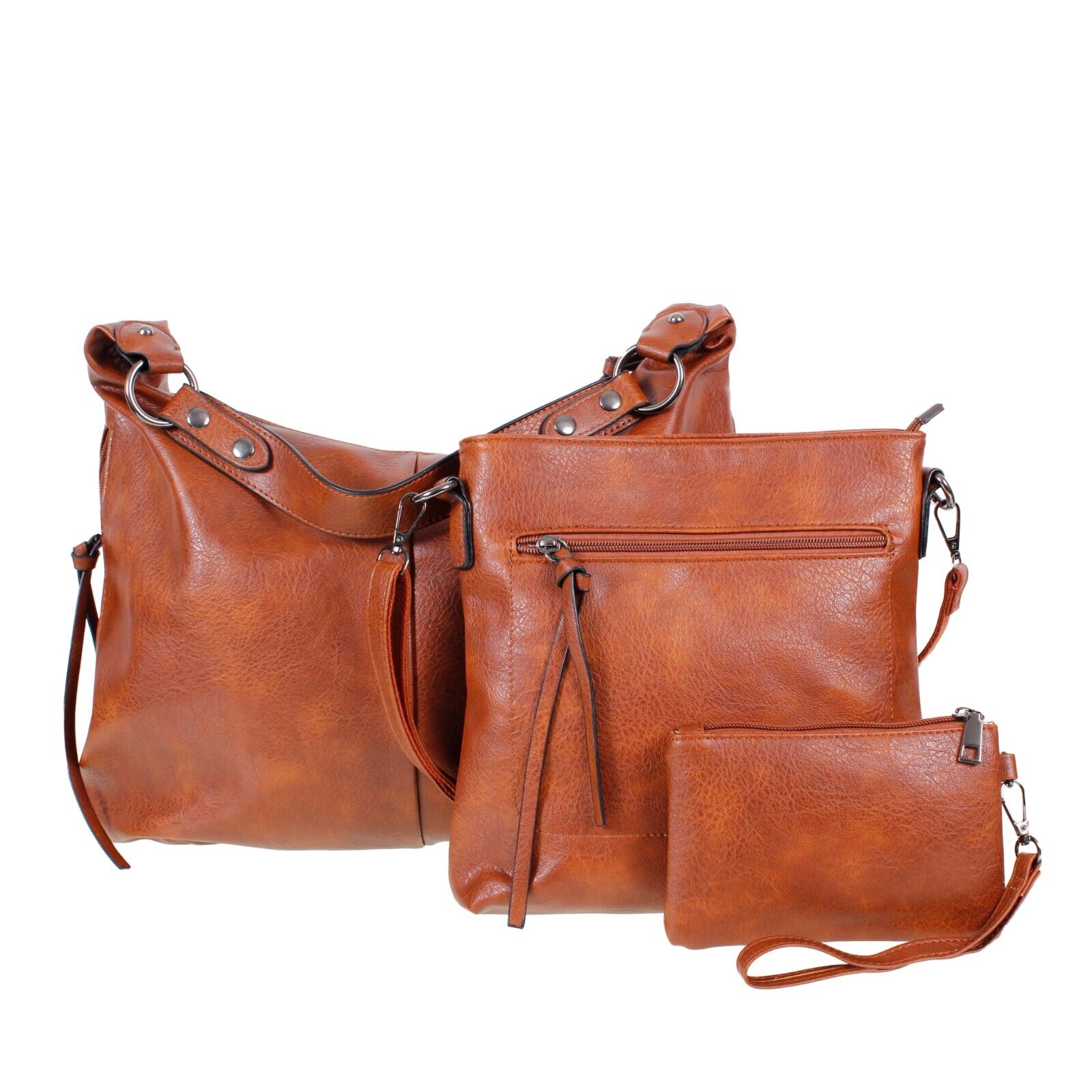 Designer Women Ladies Handbag Vegan Leather Shoulder Tote Bag SET OF 3 Brown