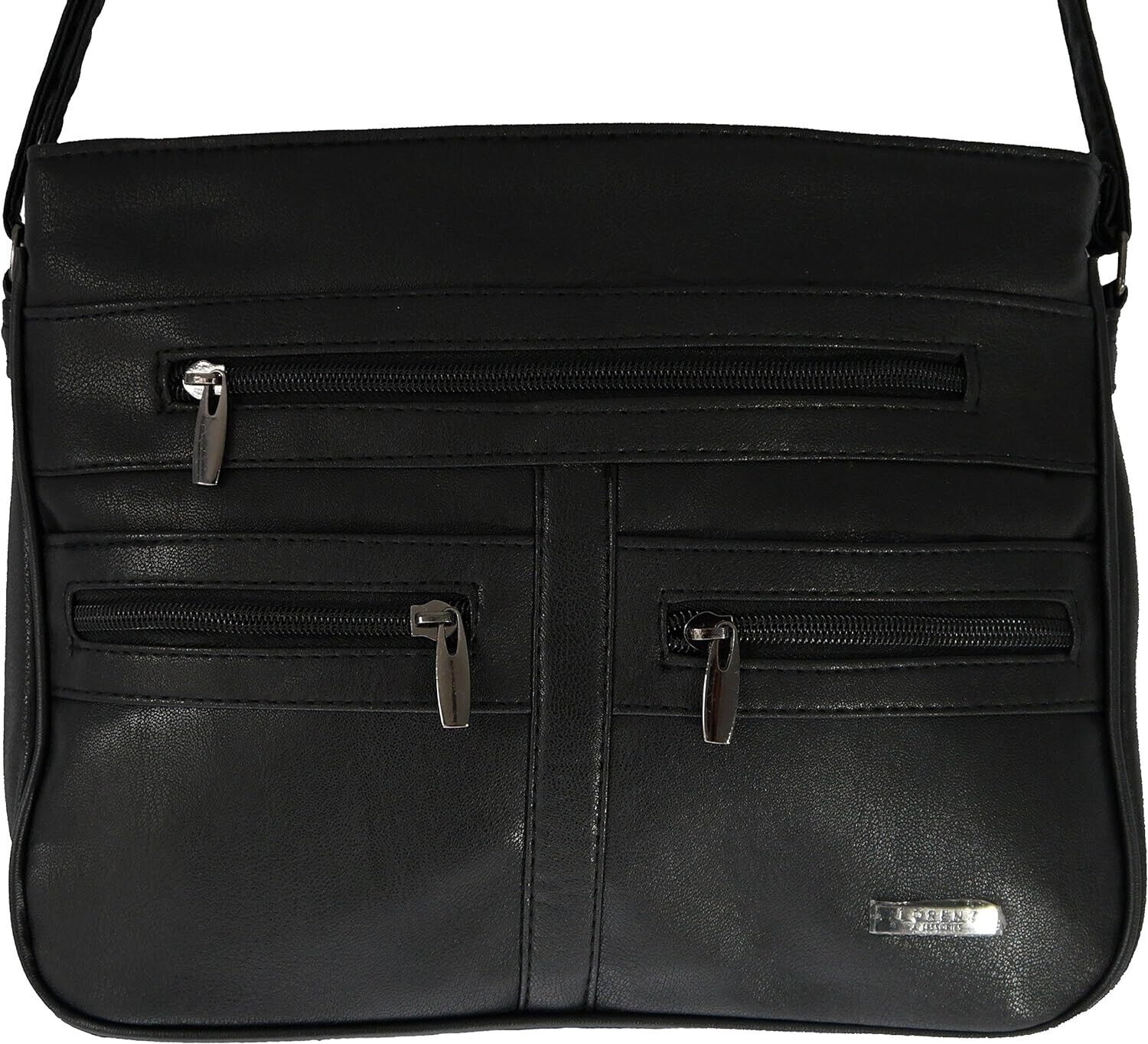 Black Handbag / Shoulder Bag with 7 Zip Compartments & Double Zip Top Vegan