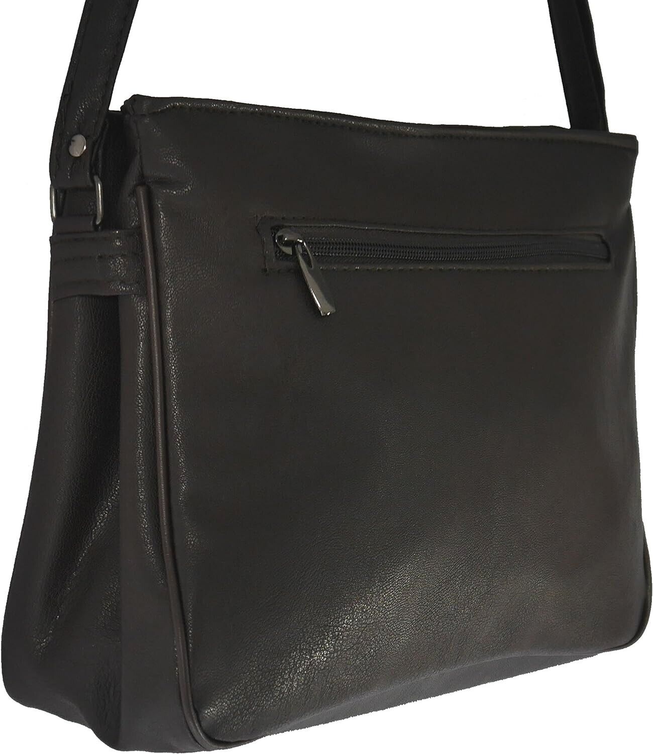 Black Handbag / Shoulder Bag with 7 Zip Compartments & Double Zip Top Vegan