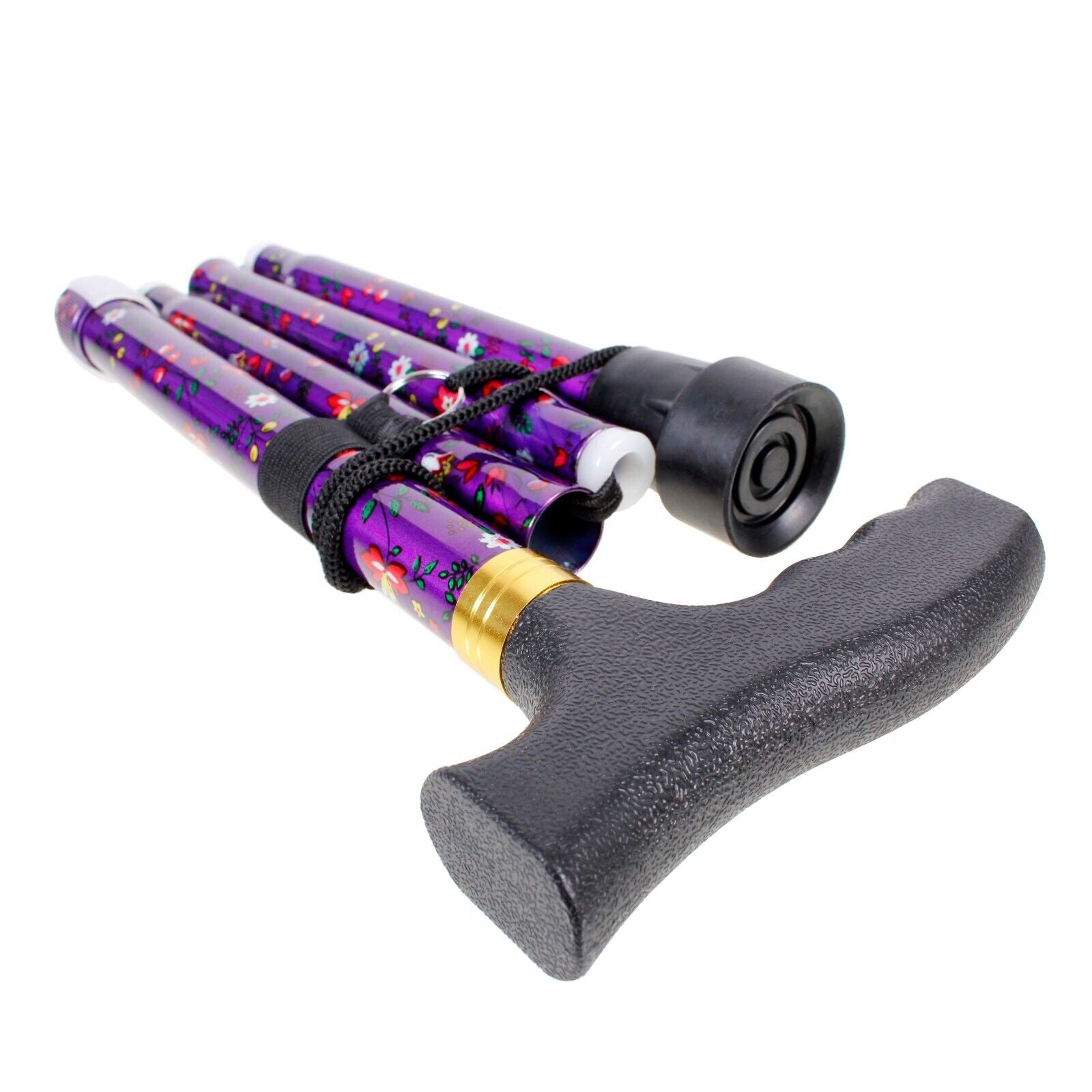 Aluminium Folding Walking Stick Floral Ladies Women Man Black Strong B