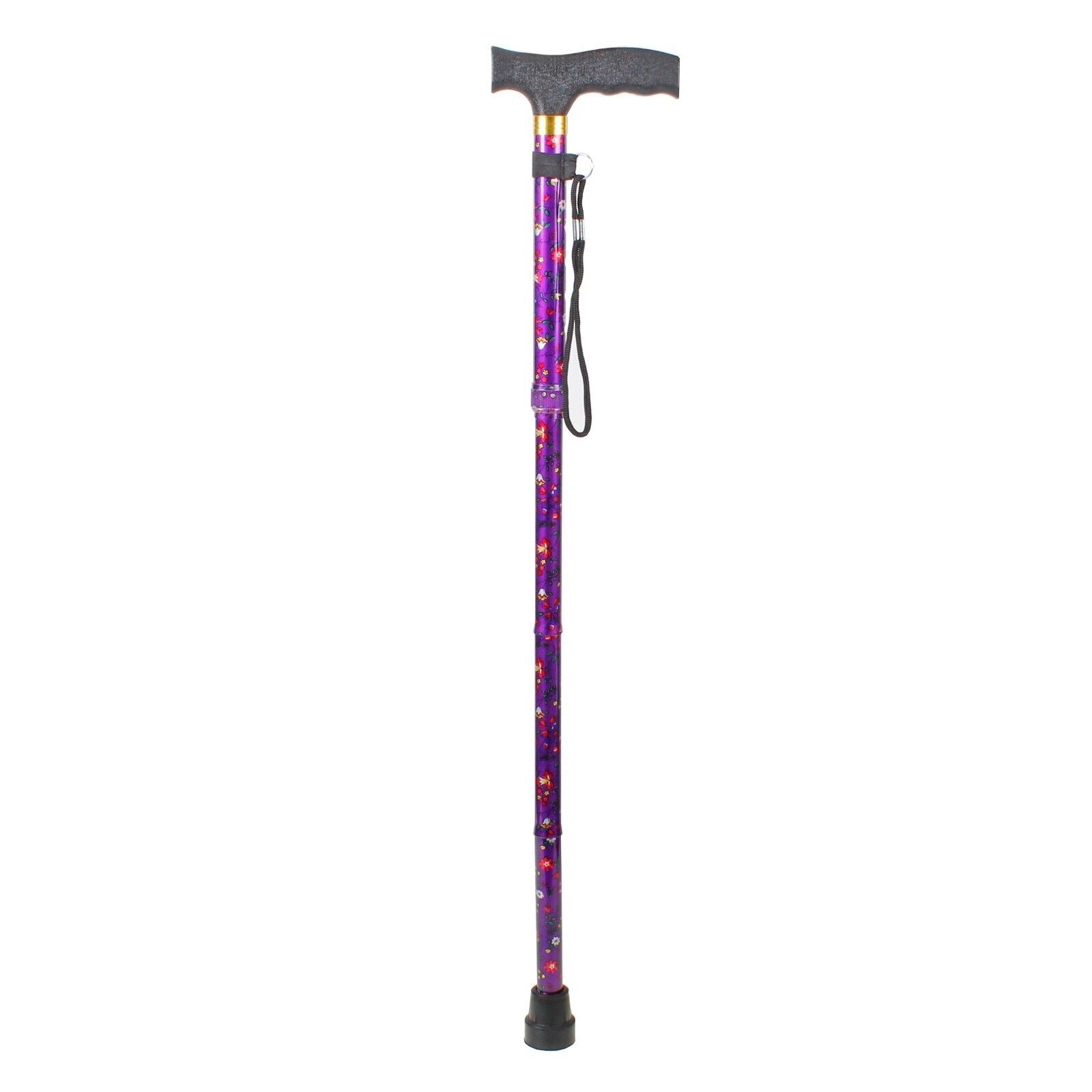 Aluminium Folding Walking Stick Floral Ladies Women Man Black Strong B
