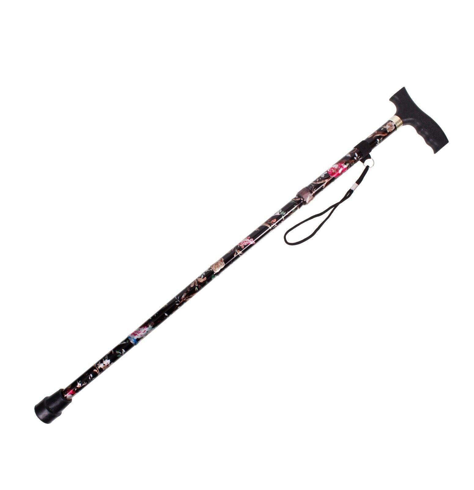 Aluminium Folding Walking Stick Floral Ladies Women Man Black Strong B