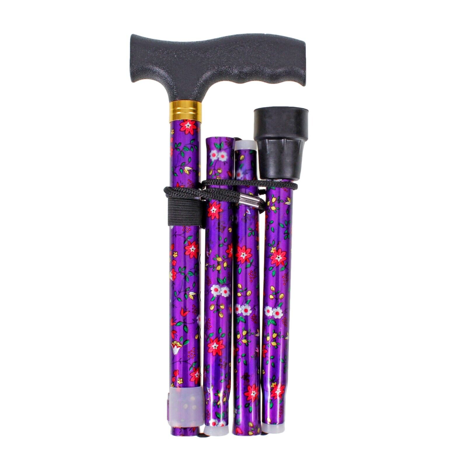 Aluminium Folding Walking Stick Floral Ladies Women Man Black Strong B