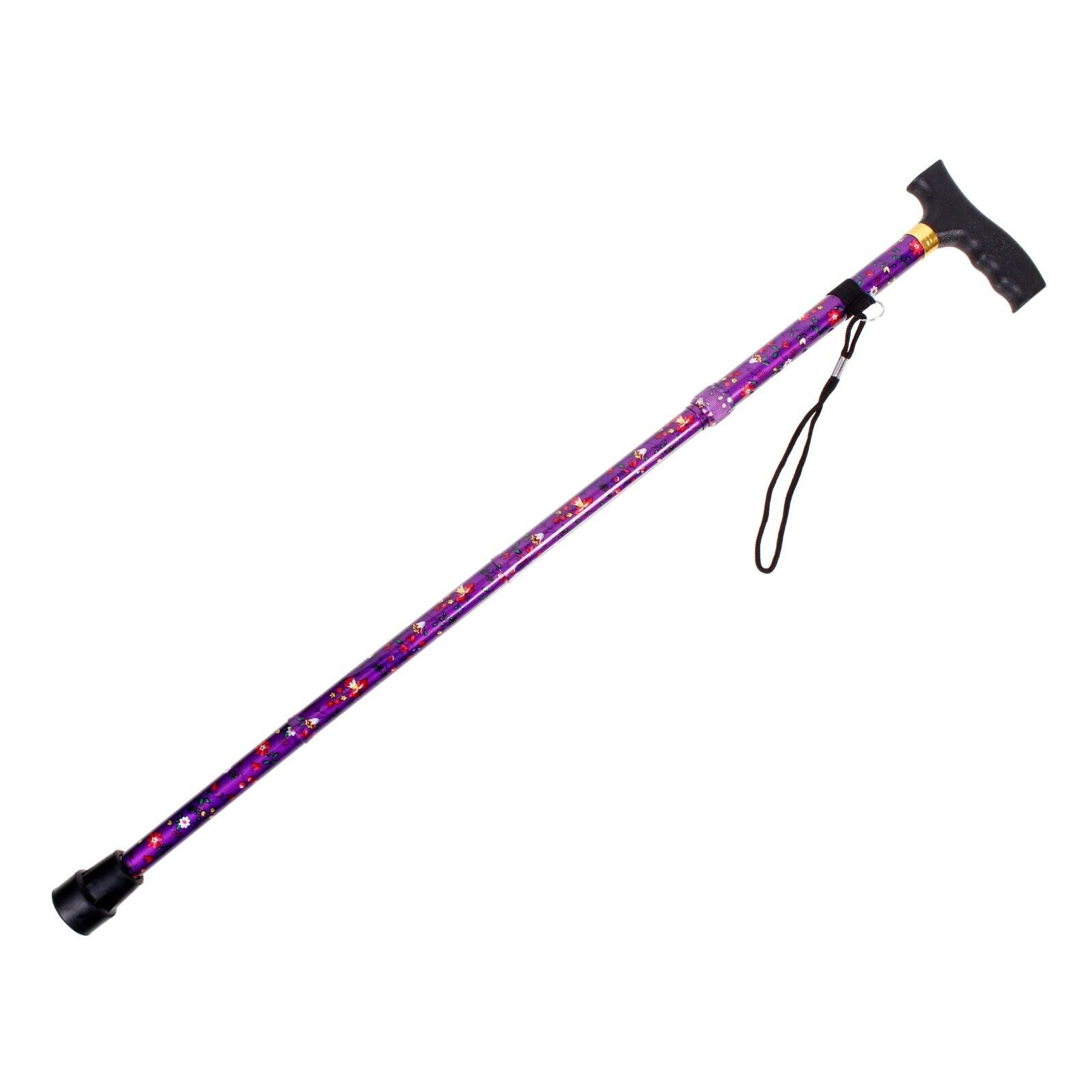 Aluminium Folding Walking Stick Floral Ladies Women Man Black Strong B