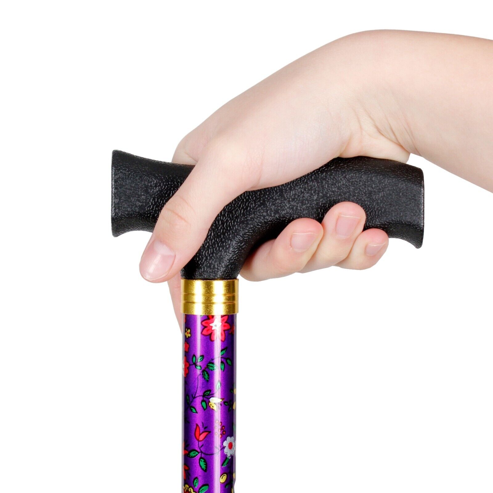 Aluminium Folding Walking Stick Floral Ladies Women Man Black Strong B