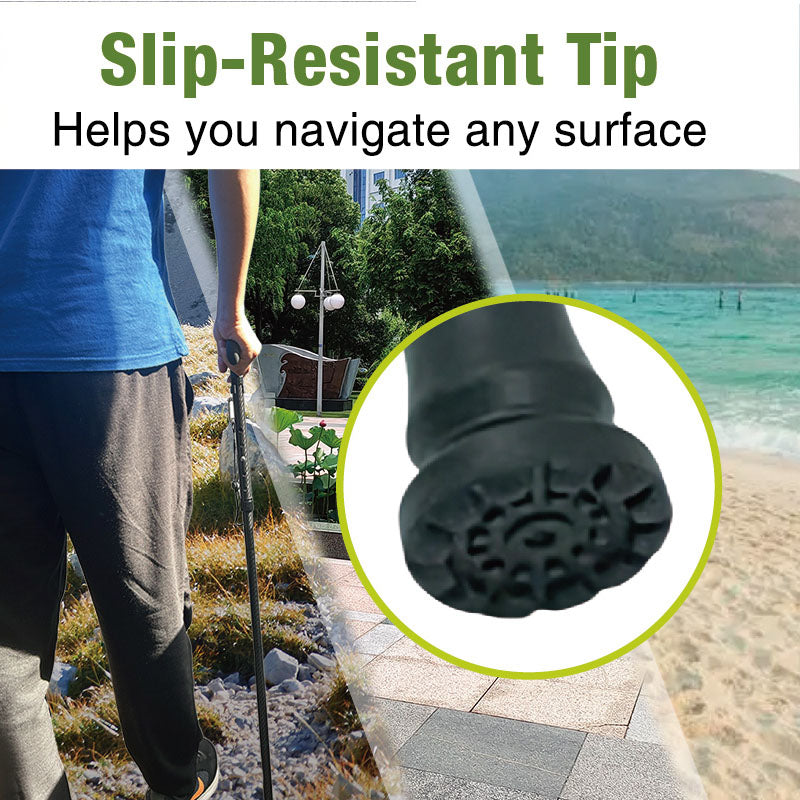 Deluxe Carbon Fibre 4-Part Folding Adjustable Walking Stick Cane for Men, Ladies and Women with Soft Grip Handle - 33.5” to 37.5”