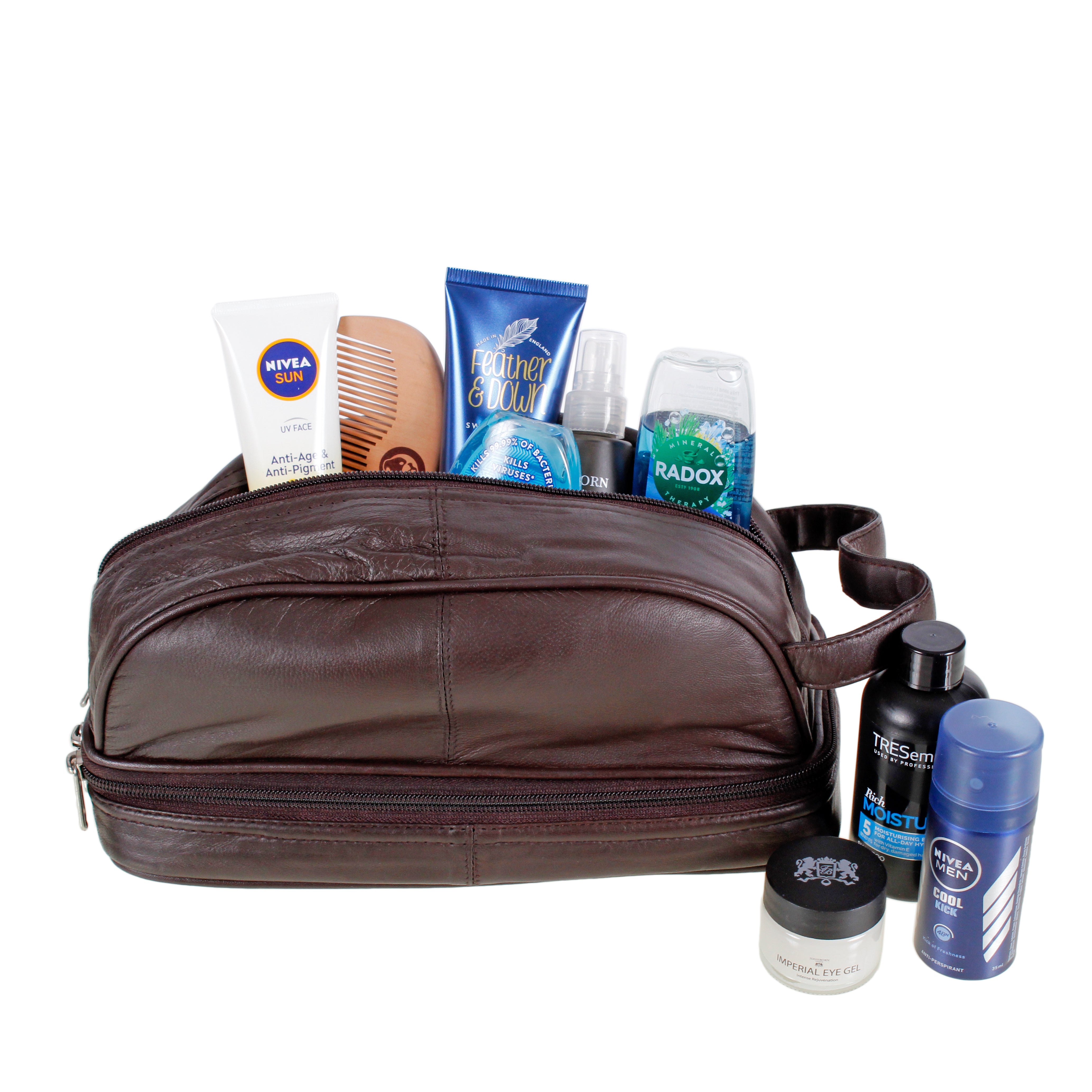 Brown Leather Washbag Mens