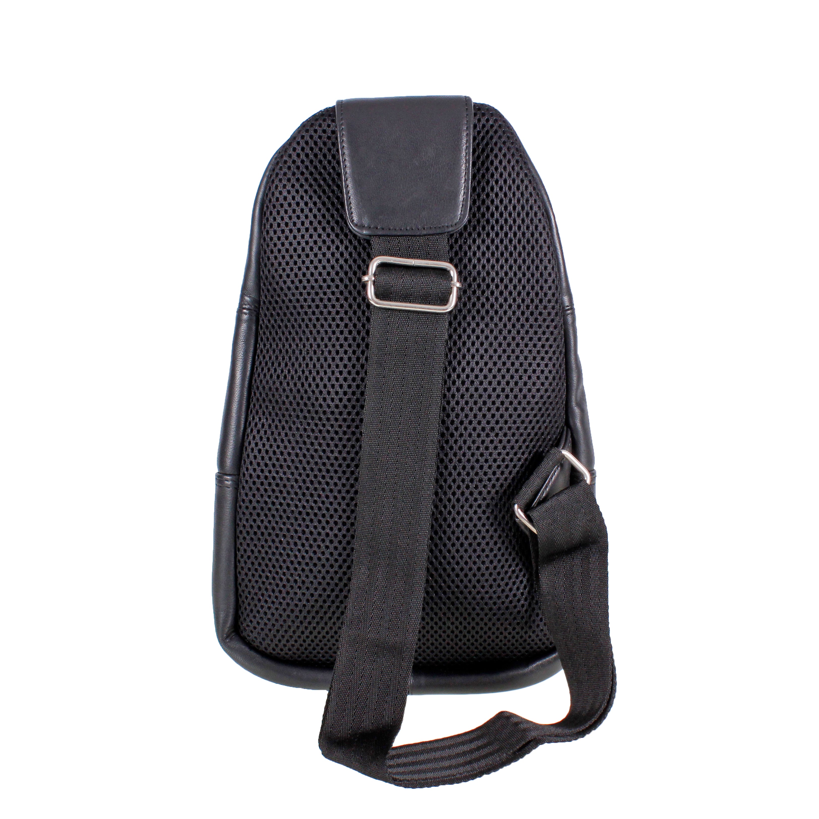Black Mens Leather Crossbody Backpack Bag